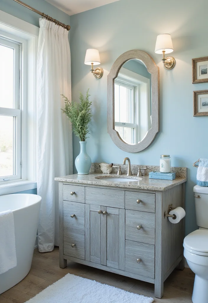 16 Gray Vanity Bathroom Ideas For Neutral Elegance - 7. Coastal Gray Retreat