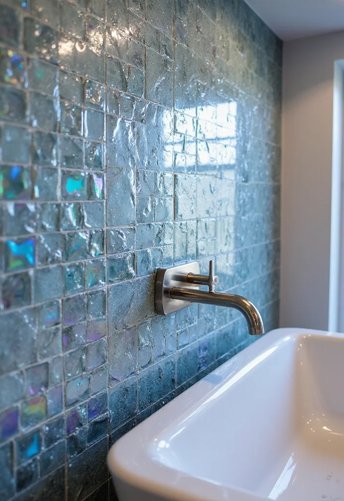16 Luxury Bathroom Tile Ideas For High End Homes - 1. Iridescent Glass Tiles