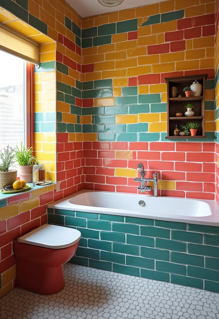 16 Luxury Bathroom Tile Ideas For High End Homes - 10. Colorful Subway Tiles