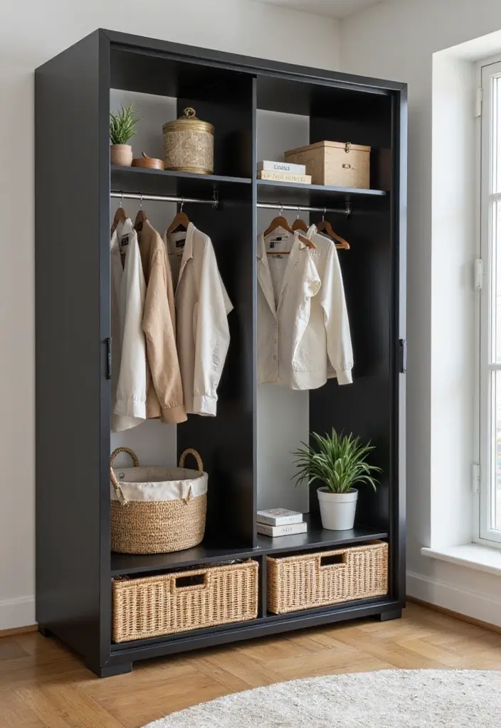 25 Black and Rattan Bedroom Ideas That Mix Modern and Natural Styles - 13. Black and Rattan Wardrobe