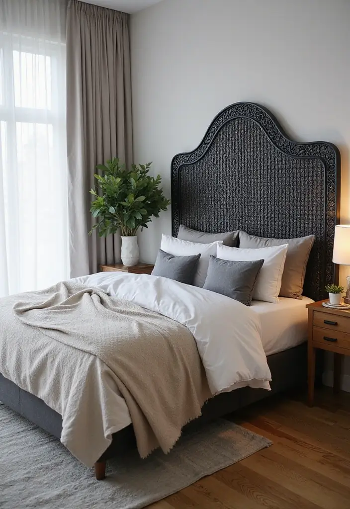 25 Black and Rattan Bedroom Ideas That Mix Modern and Natural Styles - 24. Black Rattan Headboard