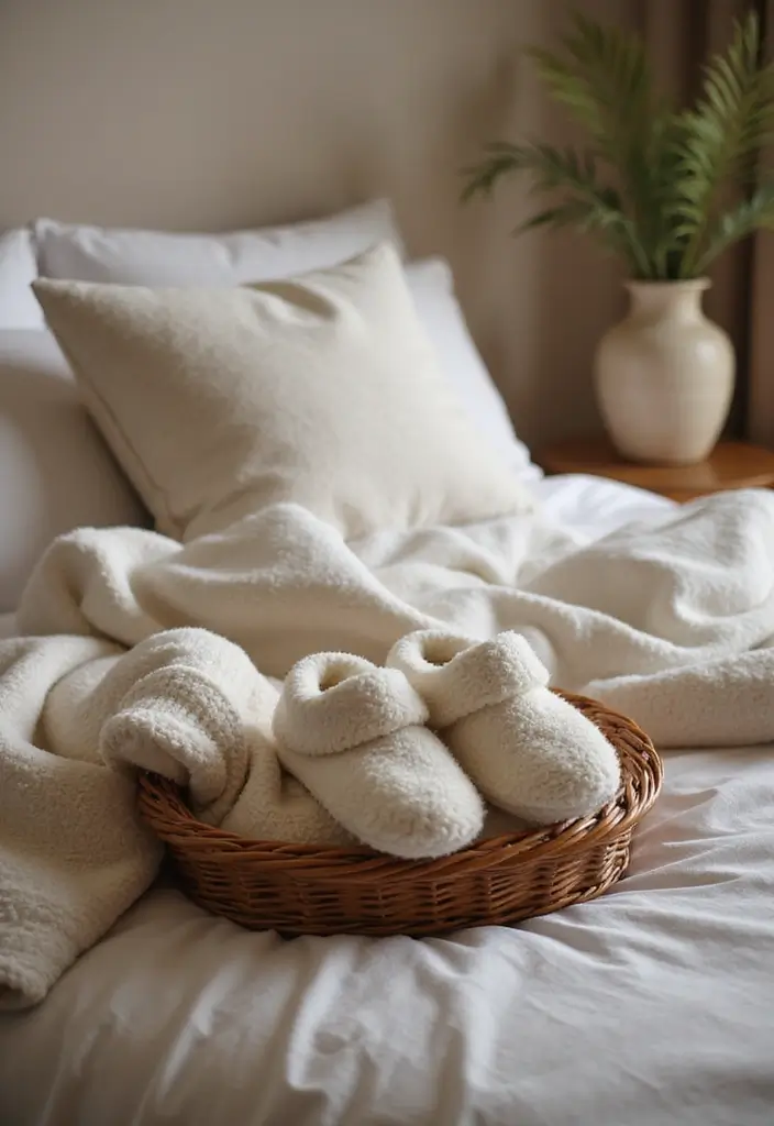 26 Fall Decor for Bedroom Ideas That Feel Cozy and Seasonal - 19. Cozy Footwear