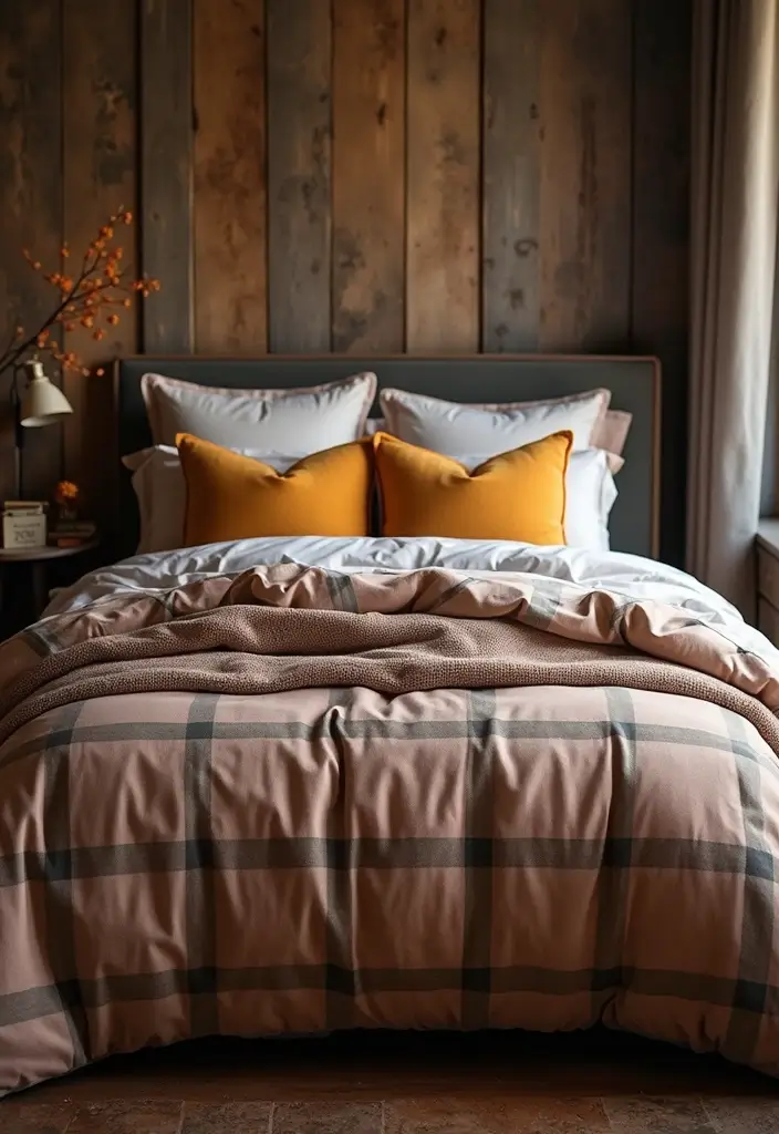 26 Fall Decor for Bedroom Ideas That Feel Cozy and Seasonal - 3. Fall-Themed Bedding