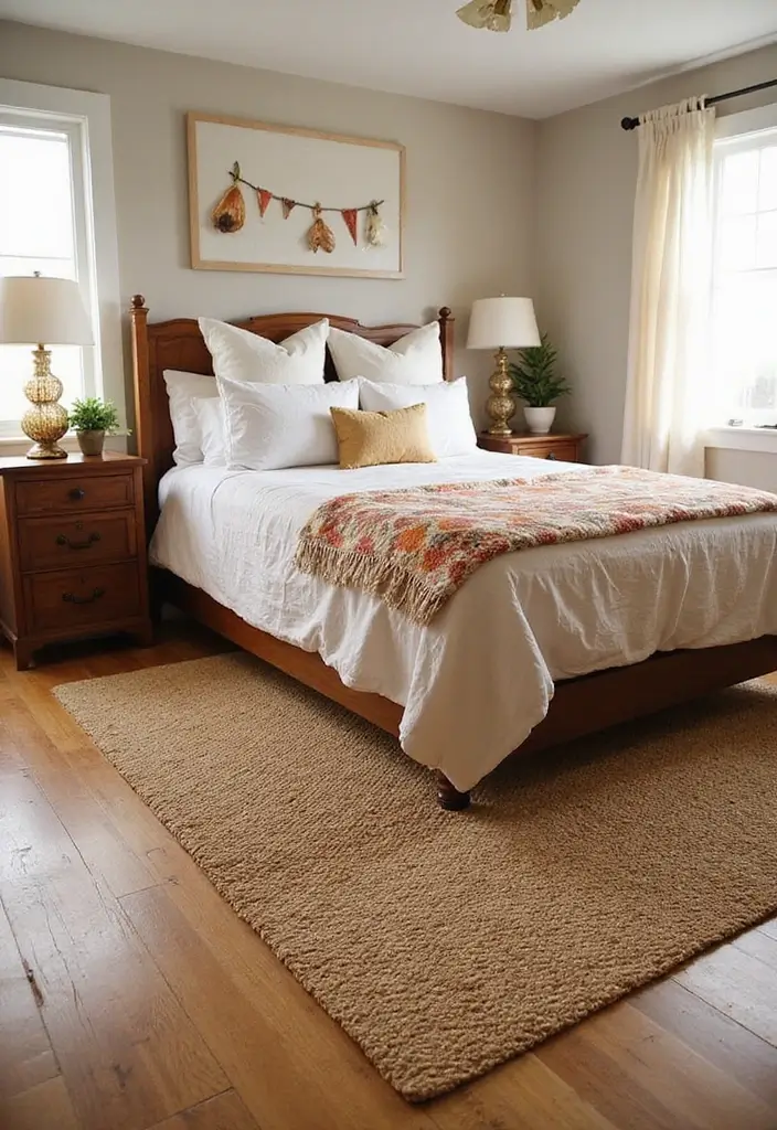 26 Fall Decor for Bedroom Ideas That Feel Cozy and Seasonal - 6. Layered Rugs