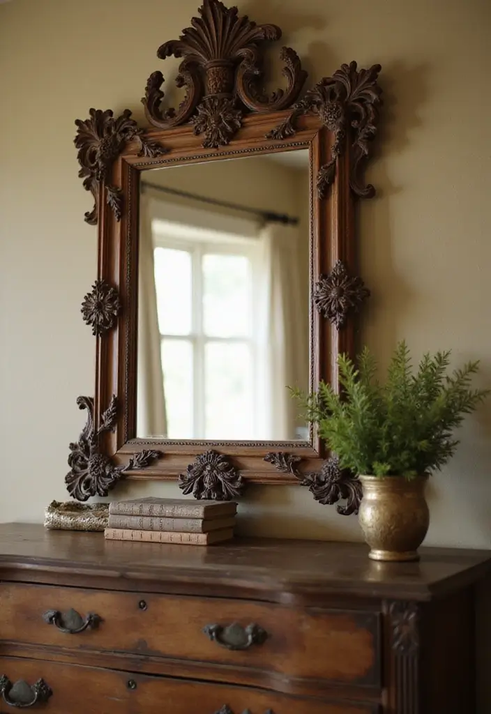 26 Mirror Design for Bedroom Ideas That Add Light and Style - 1. Antique Ornate Mirrors