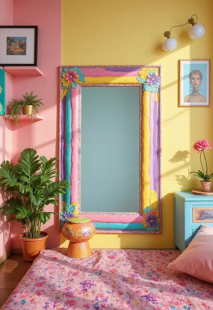 26 Mirror Design for Bedroom Ideas That Add Light and Style - 14. Colorful Decorative Mirrors