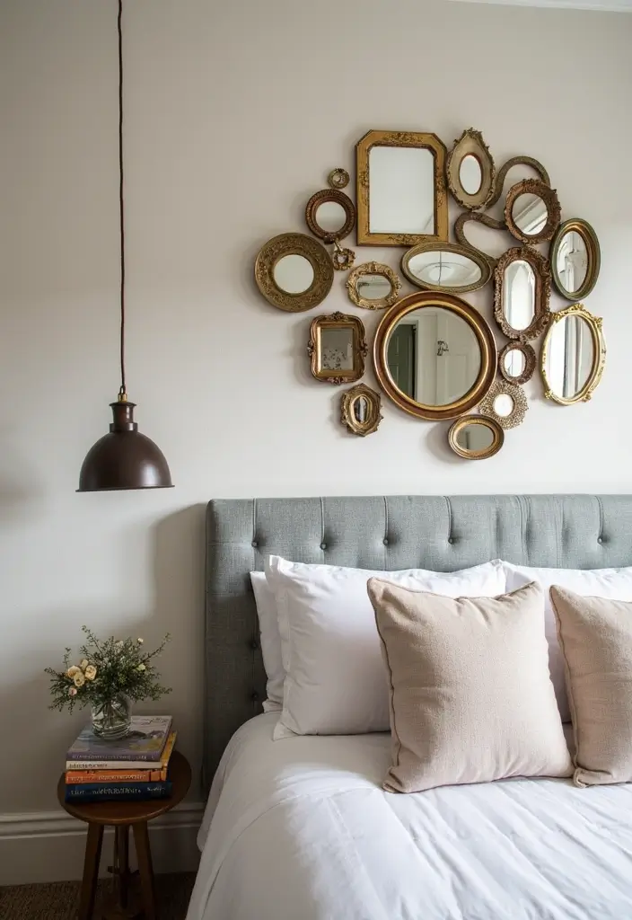 26 Mirror Design for Bedroom Ideas That Add Light and Style - 25. Mirror Clusters