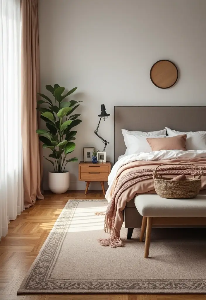 26 Modern Home Interior Design Bedroom Ideas That Feel Sleek and Elegant - 13. Accent Rugs to Define Areas