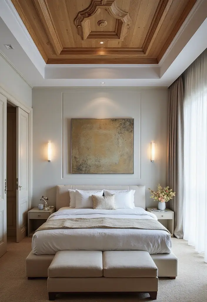 26 Modern Home Interior Design Bedroom Ideas That Feel Sleek and Elegant - 17. Elegant Ceiling Designs