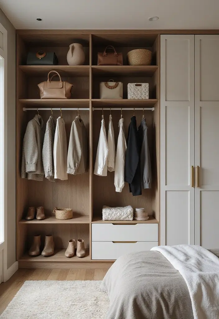 26 Modern Home Interior Design Bedroom Ideas That Feel Sleek and Elegant - 18. Open Wardrobe Systems