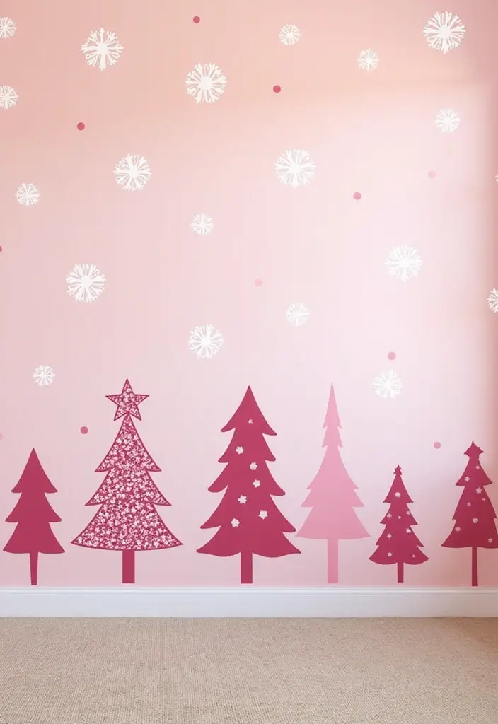 26 Pink Christmas Bedroom Decor Ideas That Add Holiday Magic - 10. Whimsical Wall Decals