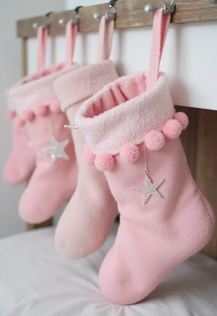 26 Pink Christmas Bedroom Decor Ideas That Add Holiday Magic - 11. Adorable Christmas Stockings