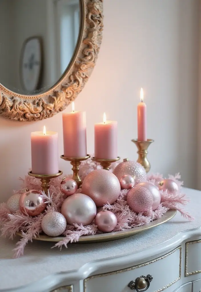 26 Pink Christmas Bedroom Decor Ideas That Add Holiday Magic - 12. Sparkling Centerpieces
