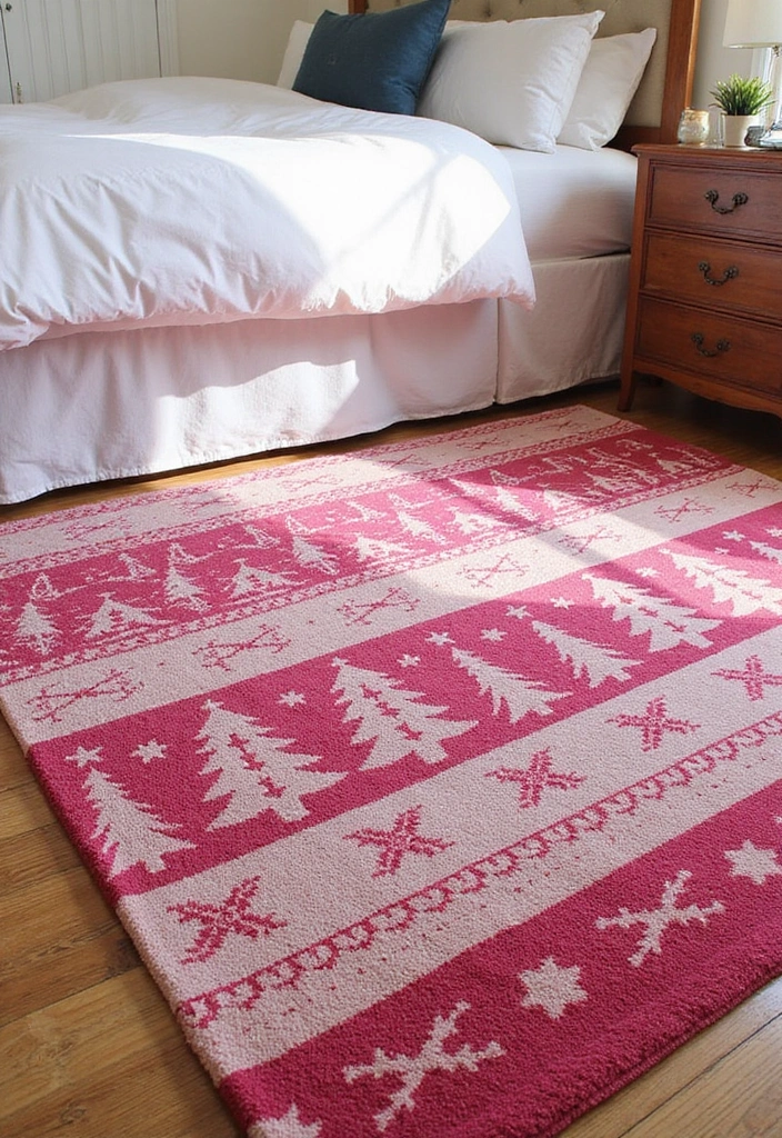 26 Pink Christmas Bedroom Decor Ideas That Add Holiday Magic - 15. Holiday-Themed Rugs