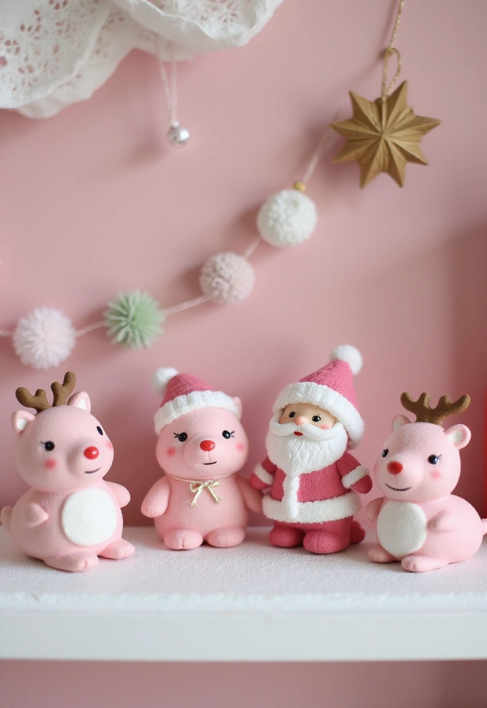 26 Pink Christmas Bedroom Decor Ideas That Add Holiday Magic - 17. Adorable Christmas Figurines