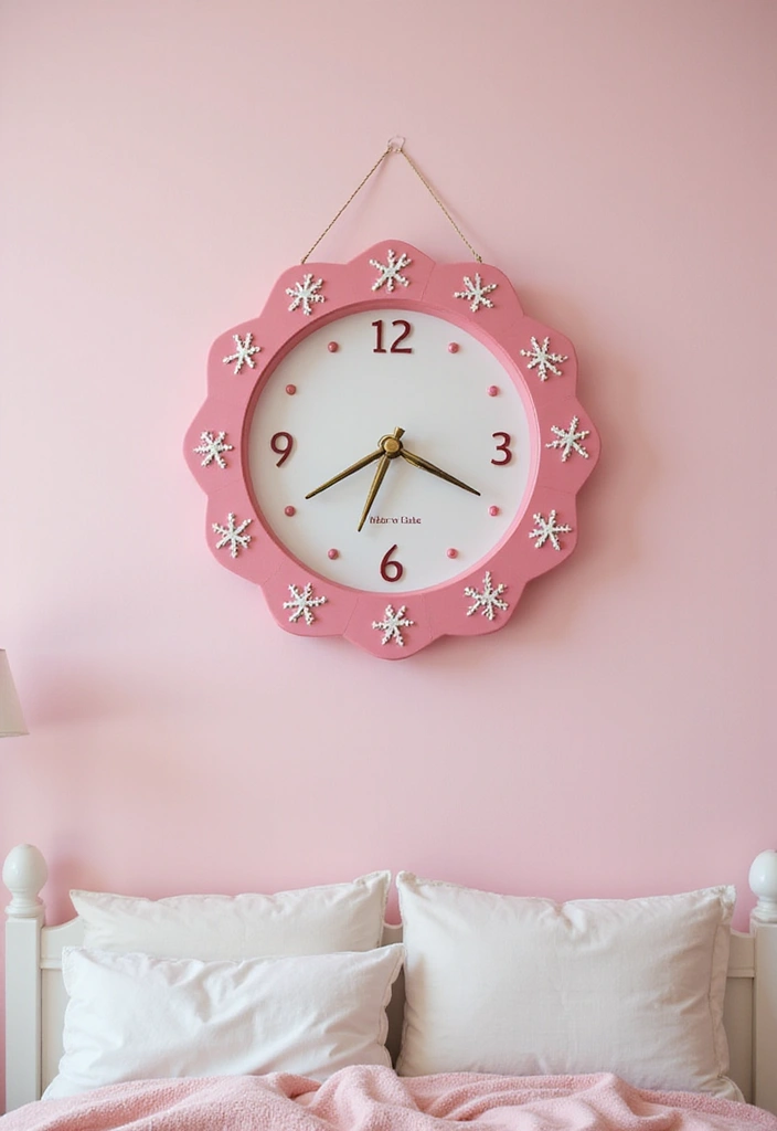 26 Pink Christmas Bedroom Decor Ideas That Add Holiday Magic - 18. Festive Wall Clock