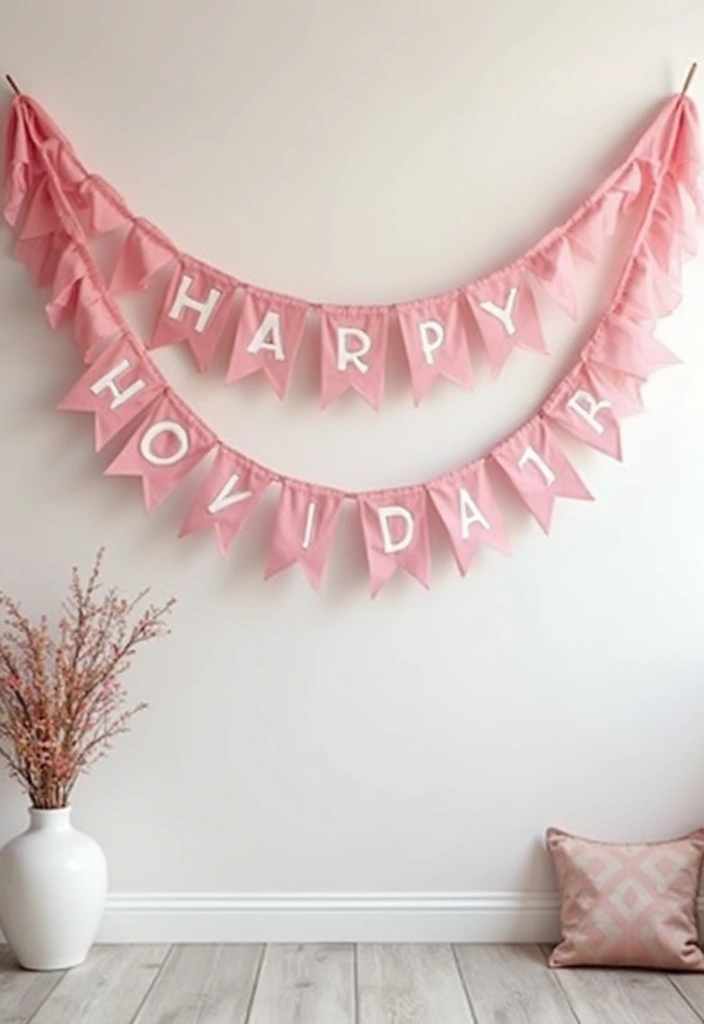 26 Pink Christmas Bedroom Decor Ideas That Add Holiday Magic - 25. Holiday Cheer Banners