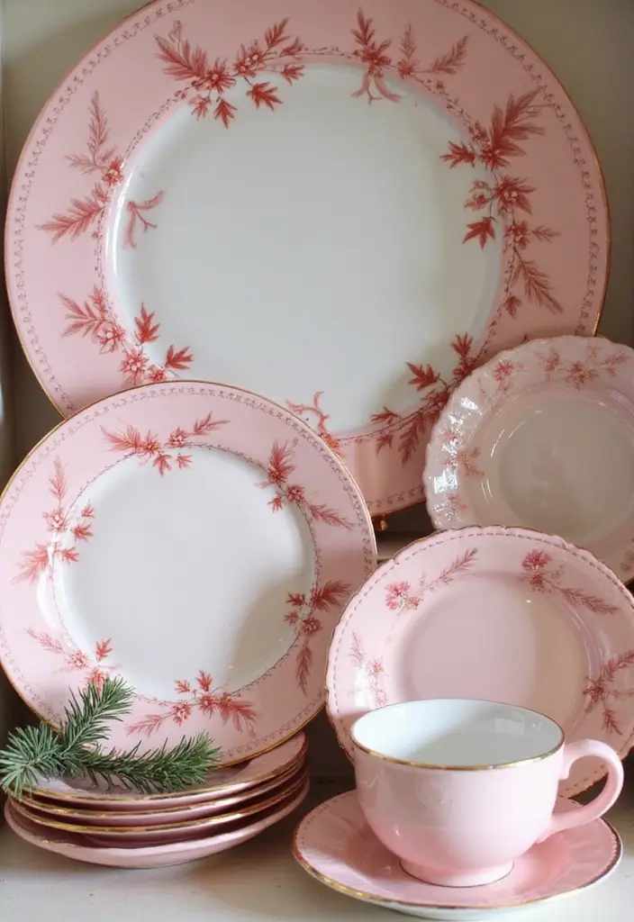26 Pink Christmas Bedroom Decor Ideas That Add Holiday Magic - 26. Charming Holiday Plates