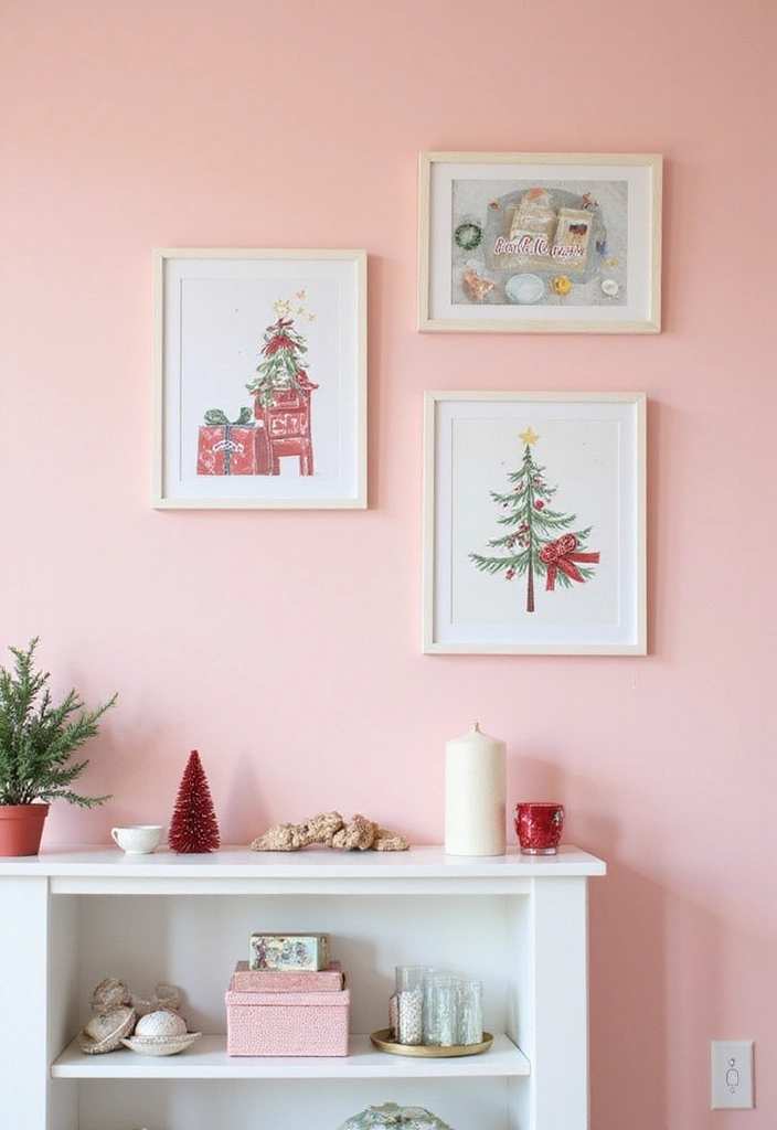 26 Pink Christmas Bedroom Decor Ideas That Add Holiday Magic - 3. Festive Wall Art