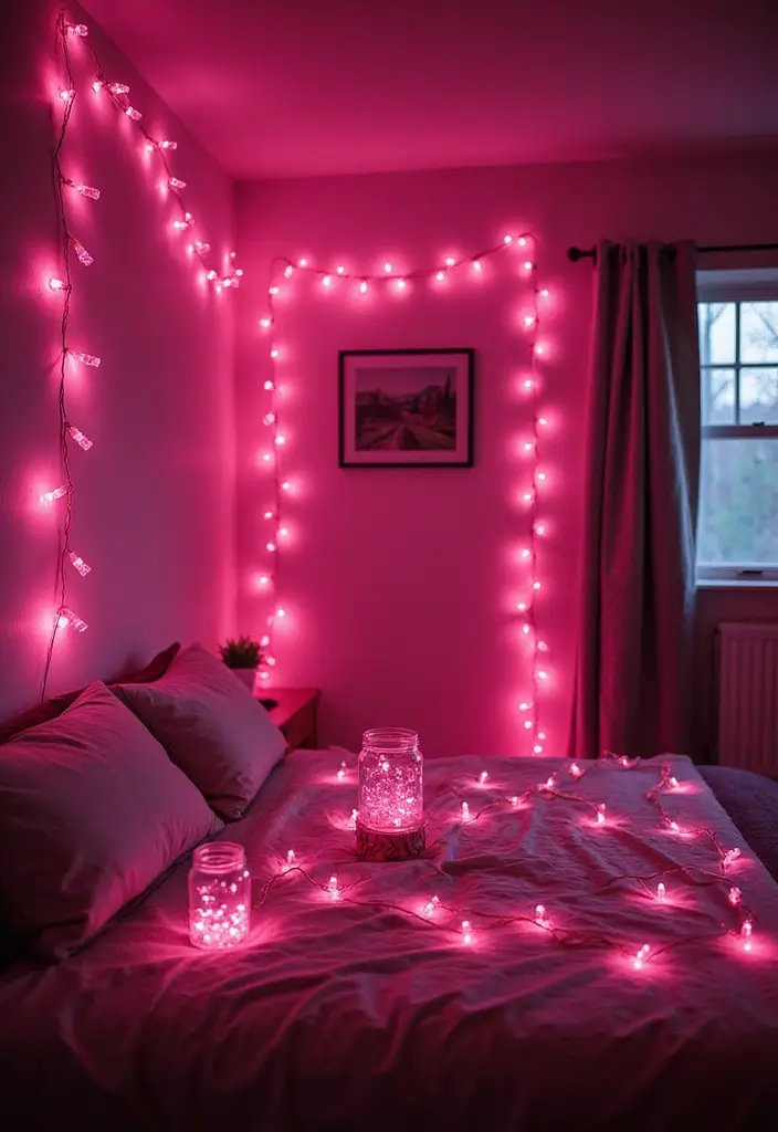 26 Pink Christmas Bedroom Decor Ideas That Add Holiday Magic - 4. Whimsical Fairy Lights