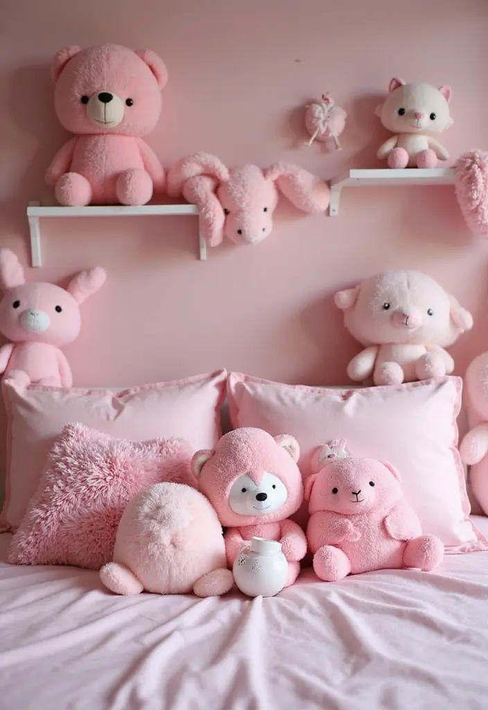 26 Pink Christmas Bedroom Decor Ideas That Add Holiday Magic - 5. Plush Soft Toys