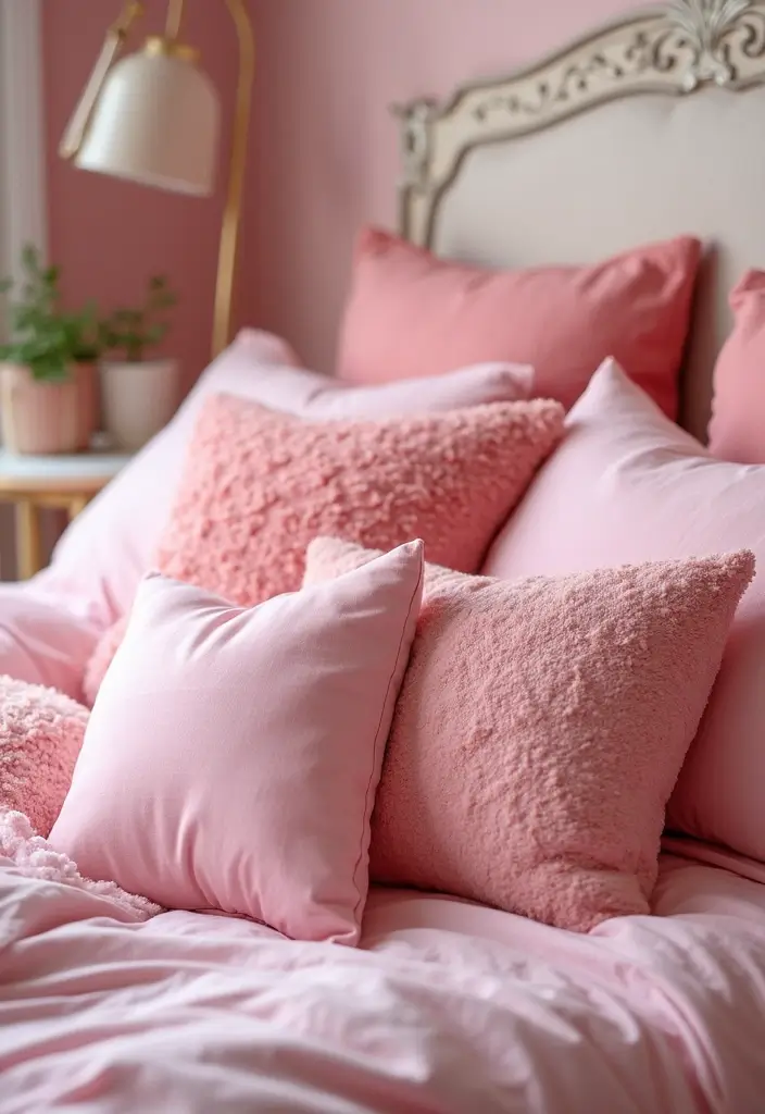26 Pink Christmas Bedroom Decor Ideas That Add Holiday Magic - 8. Playful Pillows
