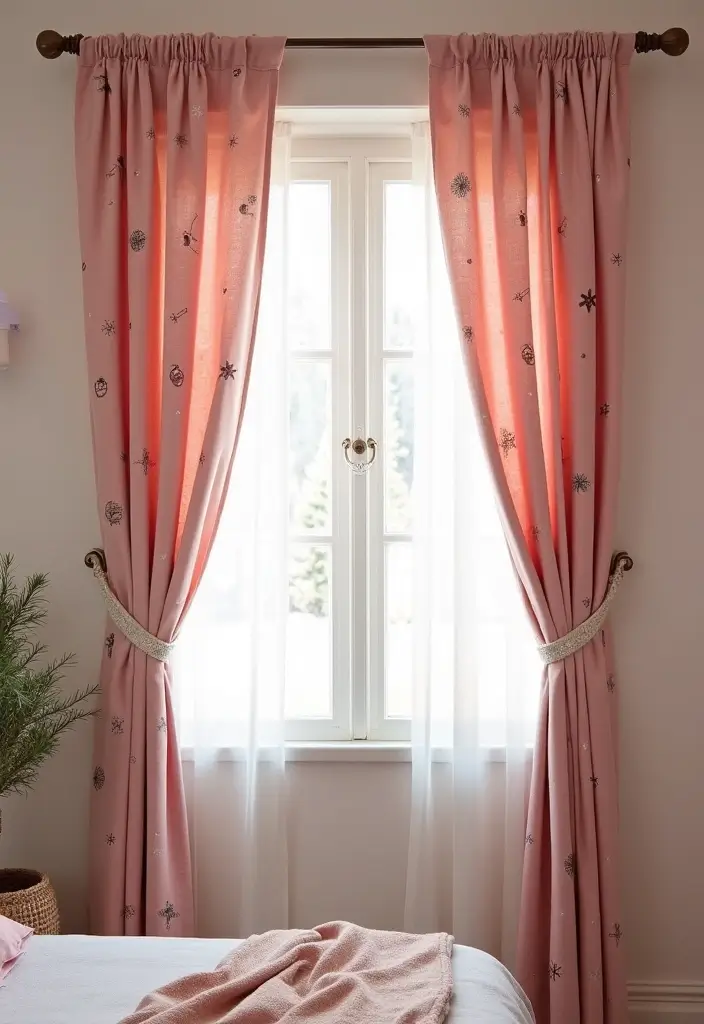 26 Pink Christmas Bedroom Decor Ideas That Add Holiday Magic - 9. Christmas-Themed Curtains