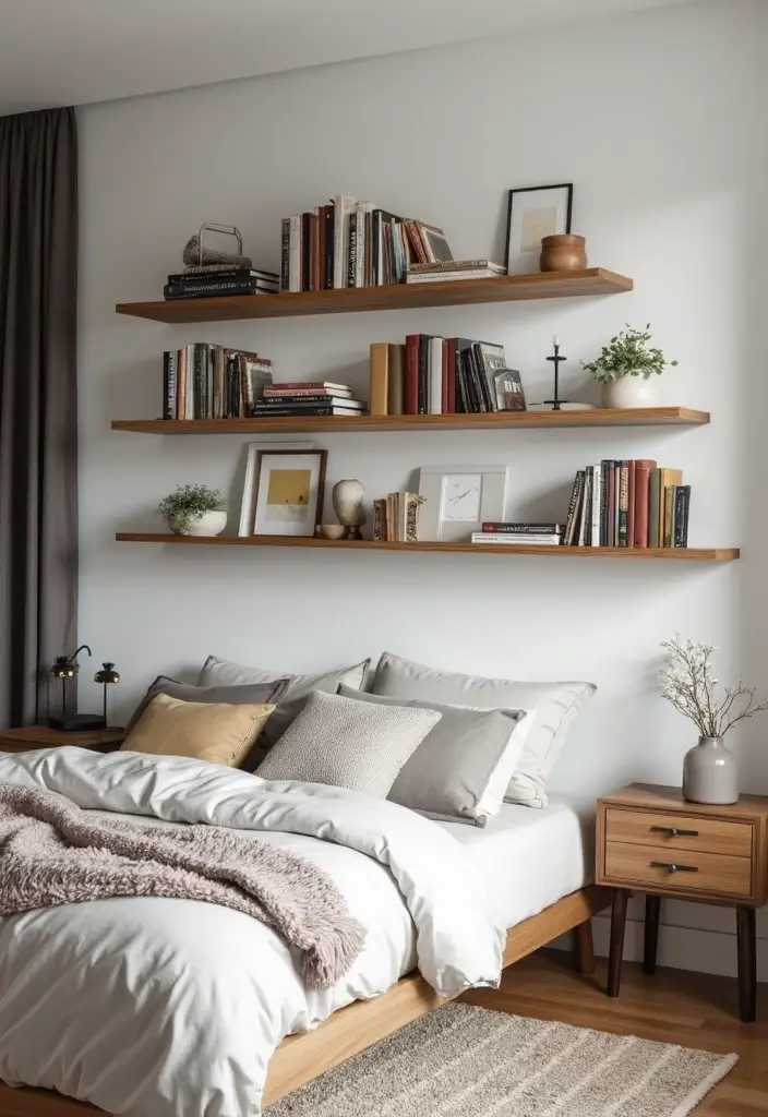 27 Birthday Bedroom Decorations for Him Ideas That Feel Romantic and Thoughtful - 16. Wall-mounted Shelves