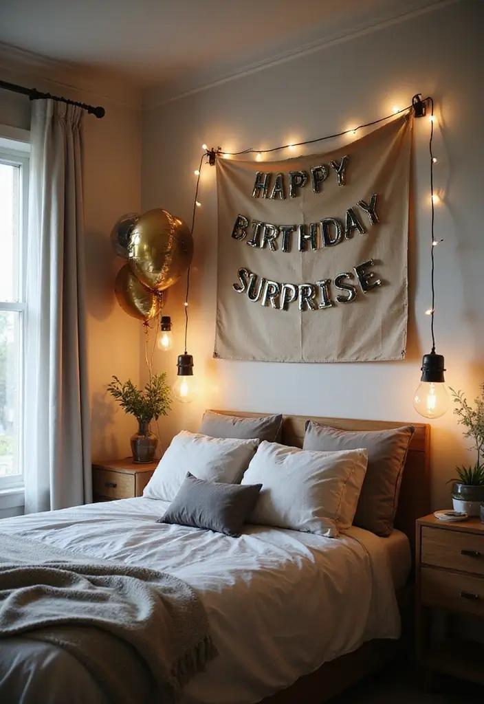 27 Birthday Bedroom Decorations for Him Ideas That Feel Romantic and Thoughtful - 9. Birthday Surprise Banner
