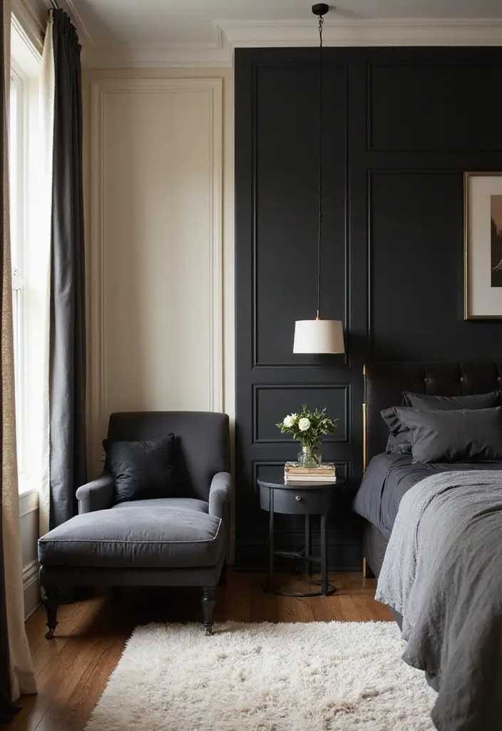 27 Black and Cream Bedroom Ideas That Feel Sophisticated & Calm - 11. Plush Seating Area