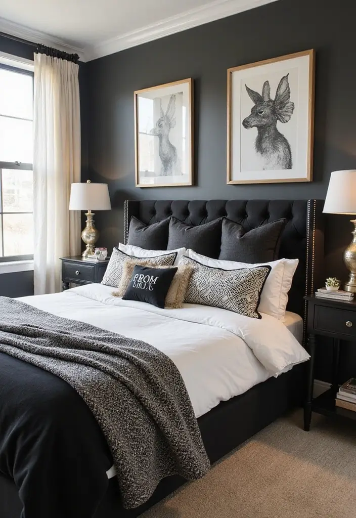 27 Black and Cream Bedroom Ideas That Feel Sophisticated & Calm - 15. Customized Bedding