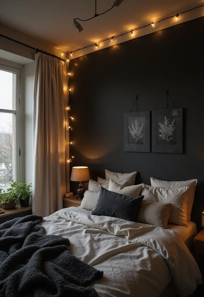 27 Black and Cream Bedroom Ideas That Feel Sophisticated & Calm - 20. Soft Lighting Solutions