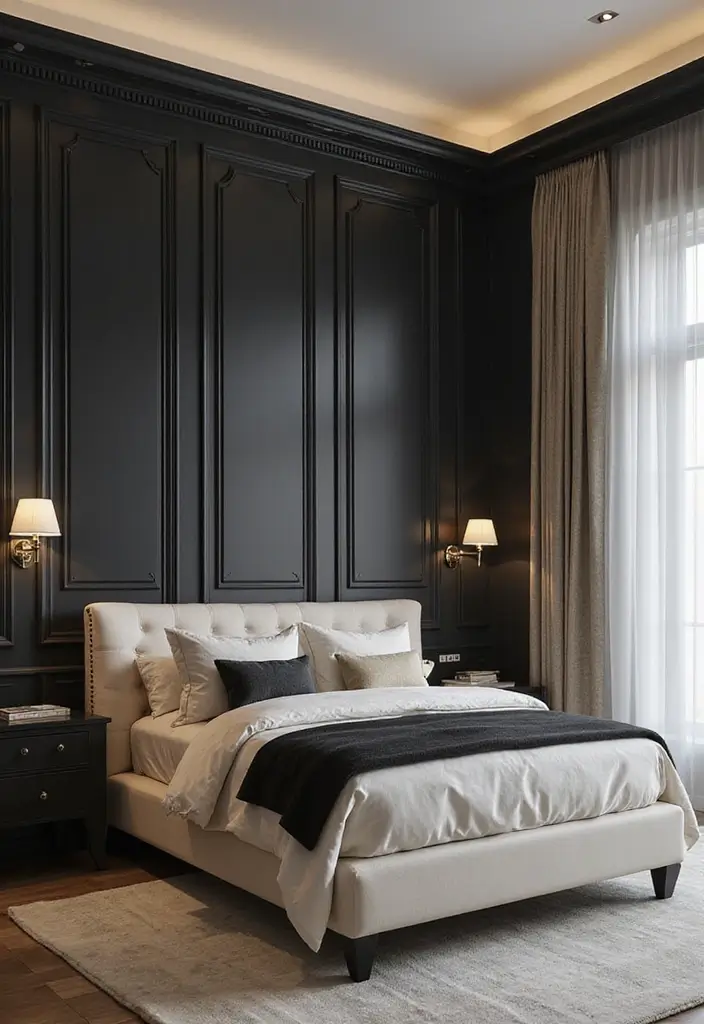 27 Black and Cream Bedroom Ideas That Feel Sophisticated & Calm - 21. Decorative Wall Panels