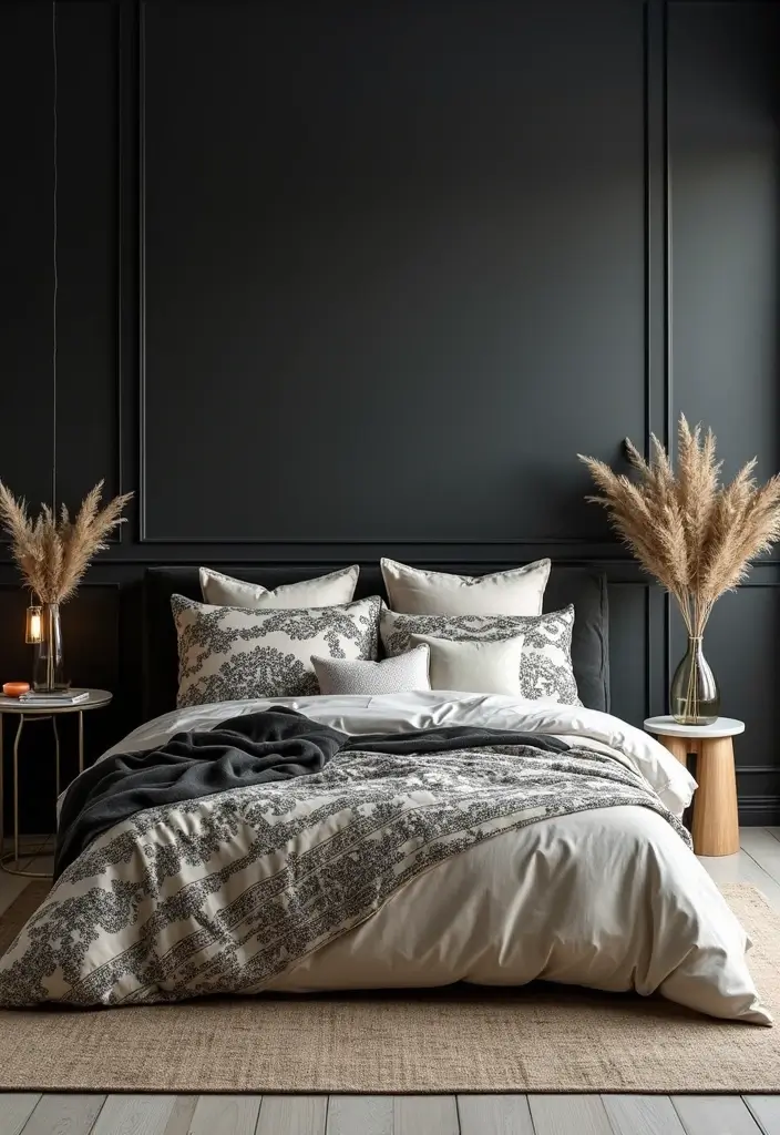 27 Black and Cream Bedroom Ideas That Feel Sophisticated & Calm - 24. Black and Cream Bedding Patterns