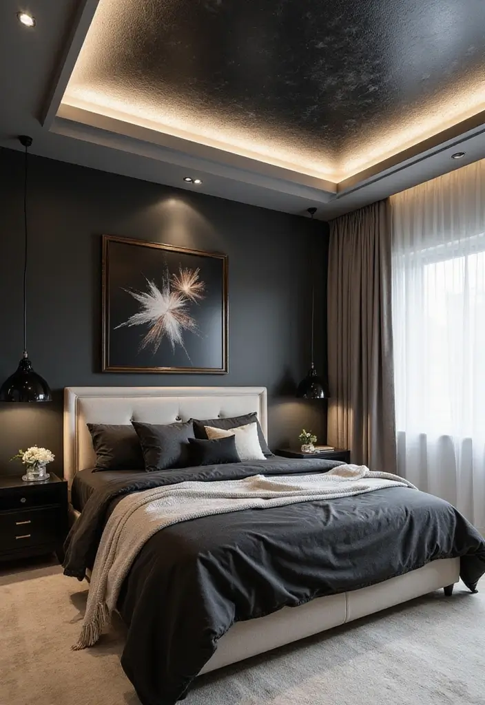 27 Black and Cream Bedroom Ideas That Feel Sophisticated & Calm - 26. Creative Ceiling Designs