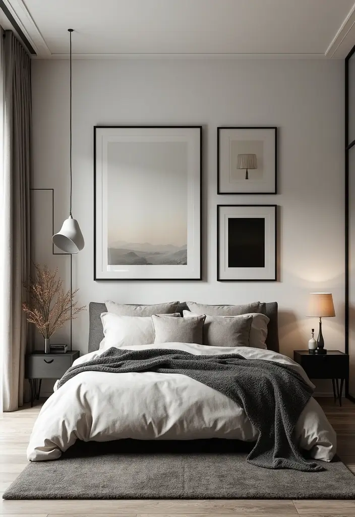 27 Black and Cream Bedroom Ideas That Feel Sophisticated & Calm - 3. Statement Wall Art