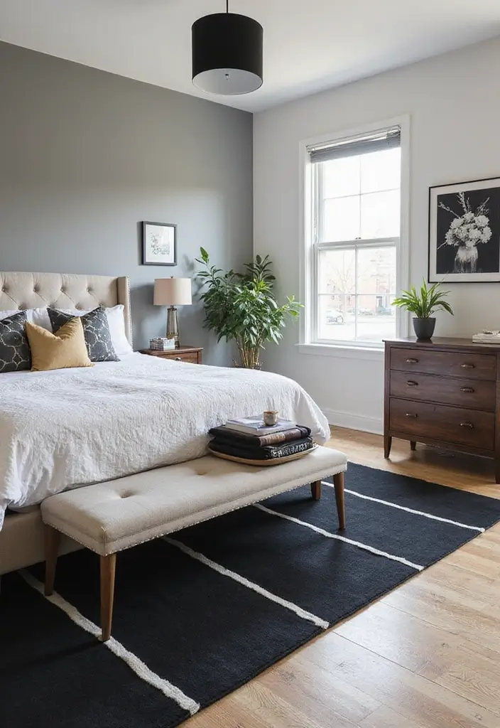 27 Black and Cream Bedroom Ideas That Feel Sophisticated & Calm - 5. Monochromatic Rugs