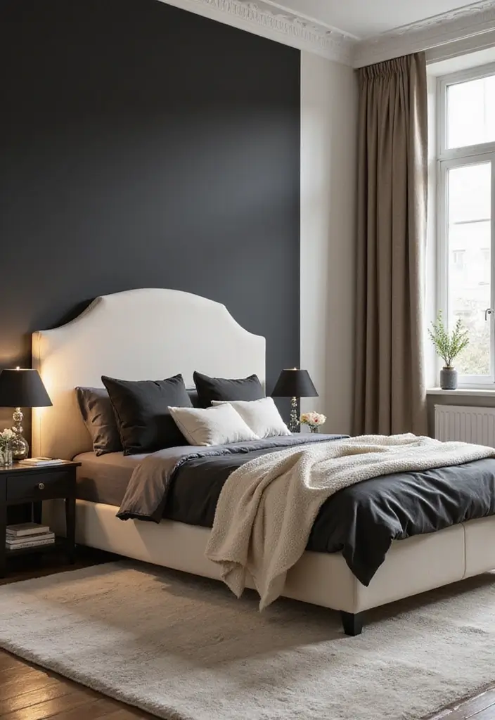 27 Black and Cream Bedroom Ideas That Feel Sophisticated & Calm - 6. Black and Cream Color Blocking