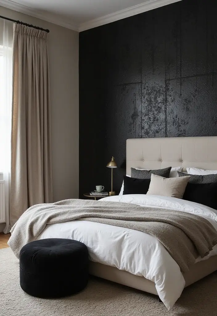 27 Black and Cream Bedroom Ideas That Feel Sophisticated & Calm - 8. Textured Wallpaper