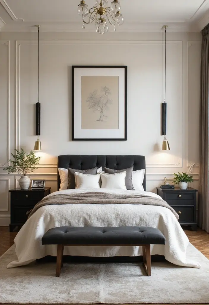27 Black and Cream Bedroom Ideas That Feel Sophisticated & Calm - 9. Black Accents with Cream Base