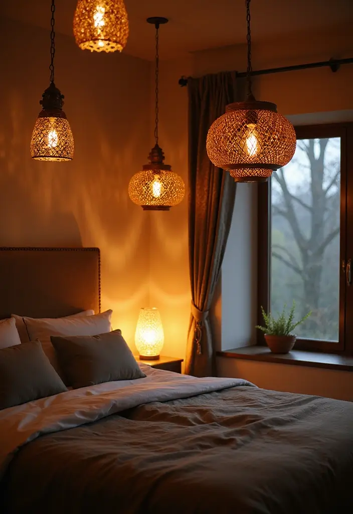 27 Boho Style Bedroom Decor Ideas That Feel Free & Earthy - 10. Unique Lighting Fixtures