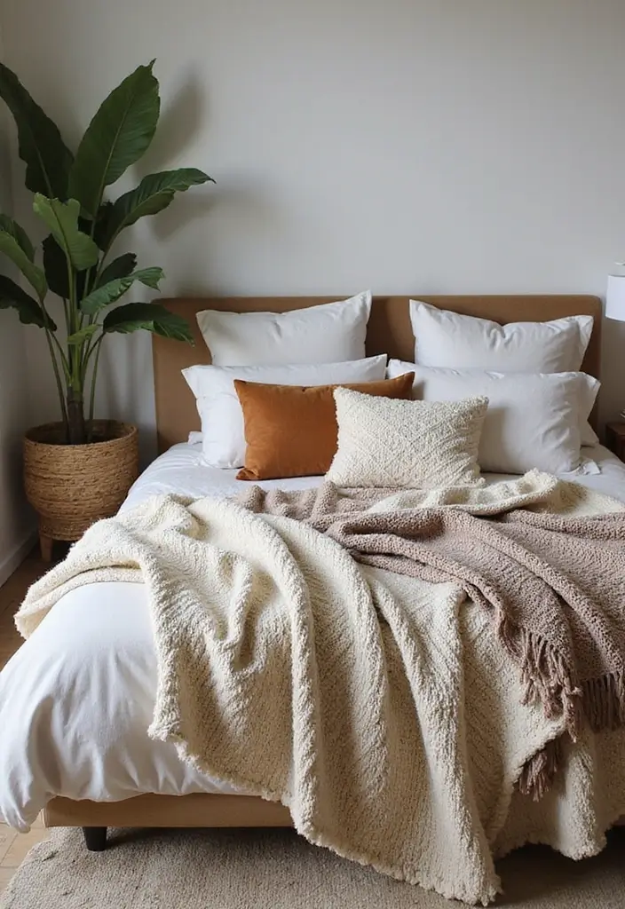 27 Boho Style Bedroom Decor Ideas That Feel Free & Earthy - 22. Textured Throw Blankets