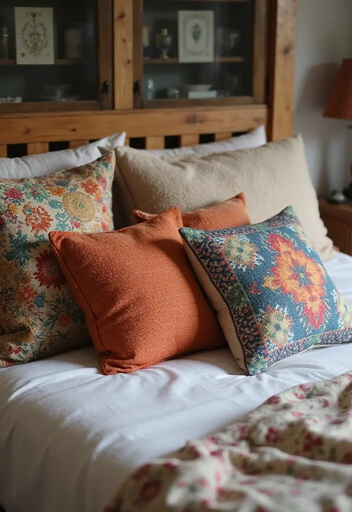 27 Boho Style Bedroom Decor Ideas That Feel Free & Earthy - 26. Soft Colorful Pillows
