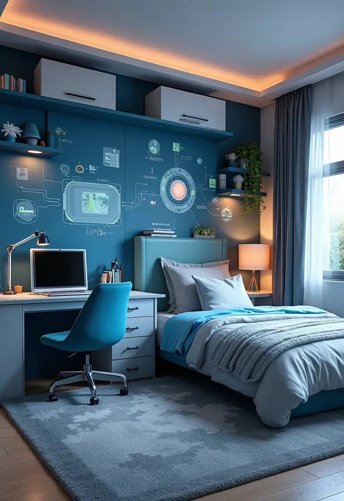 27 Children Bedroom Design for Kids That Are Playful and Smart - 15. Tech-Savvy Space