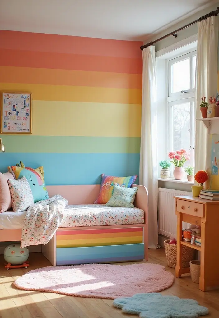 27 Children Bedroom Design for Kids That Are Playful and Smart - 4. Whimsical Rainbow Haven