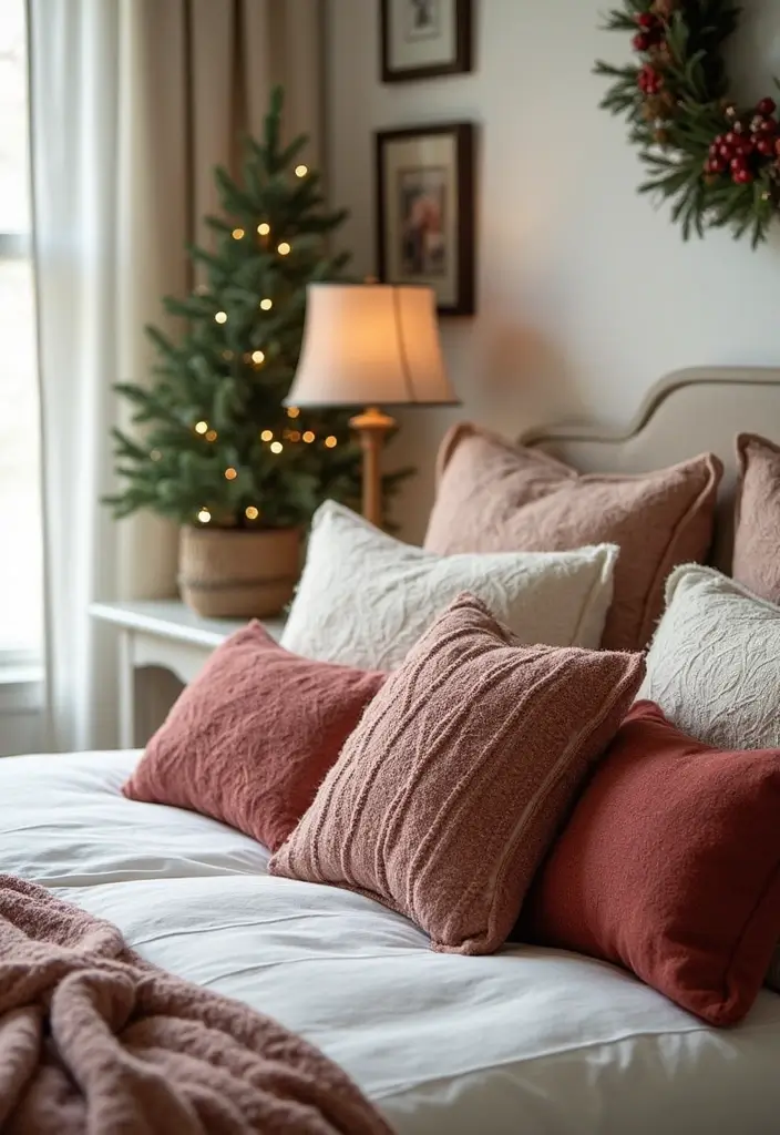 27 Christmas Decor for Bedroom Ideas That Bring Festive Magic - 13. Seasonal Throw Pillows