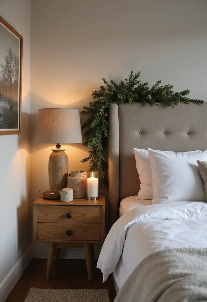 27 Christmas Decor for Bedroom Ideas That Bring Festive Magic - 19. Seasonal Bedside Accessories