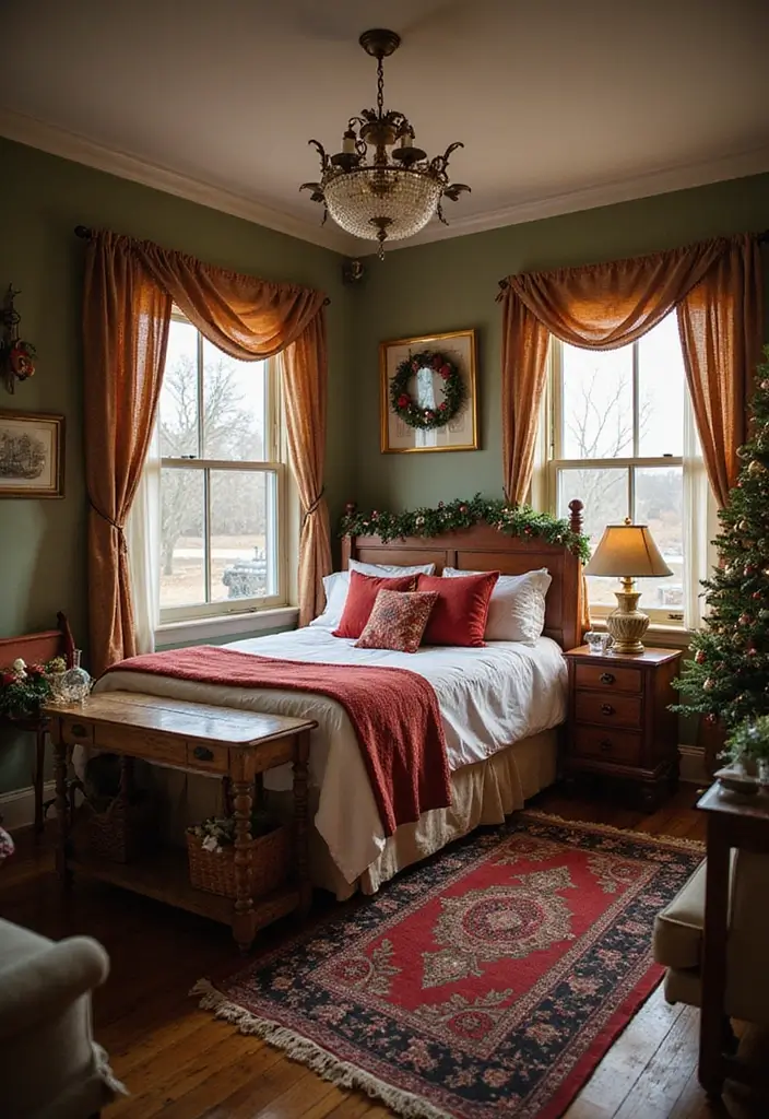 27 Christmas Decor for Bedroom Ideas That Bring Festive Magic - 22. Vintage Finds