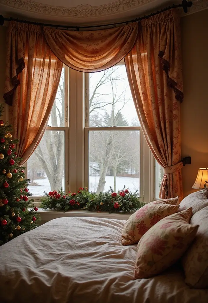 27 Christmas Decor for Bedroom Ideas That Bring Festive Magic - 23. Cozy Window Treatments