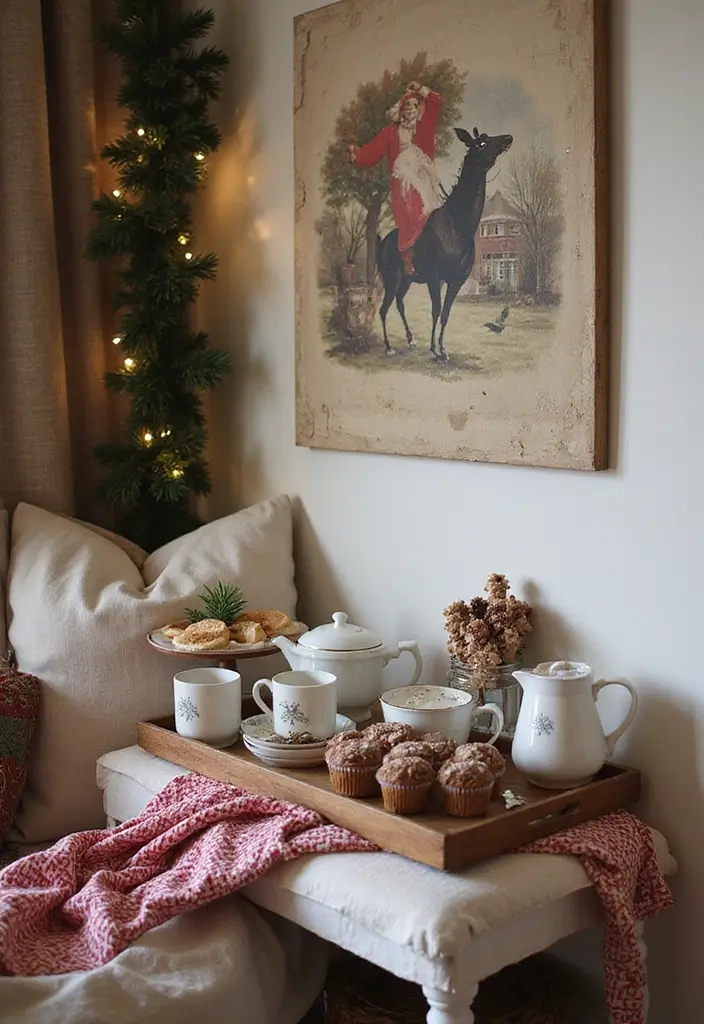 27 Christmas Decor for Bedroom Ideas That Bring Festive Magic - 26. Holiday Tea Station